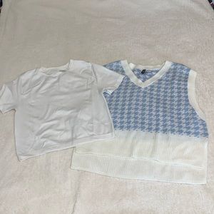 Ver stretchy short sleeved crop top with printed knit vest